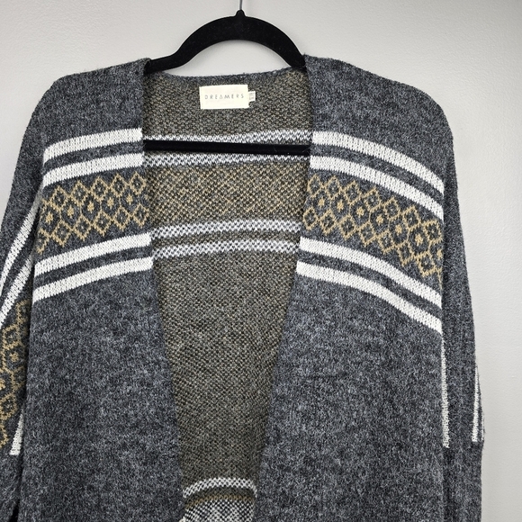 DREAMERS Boho Fringe Western Oversized Sweater Cardigan Gray Womens‎ Size S/M - Picture 3 of 14